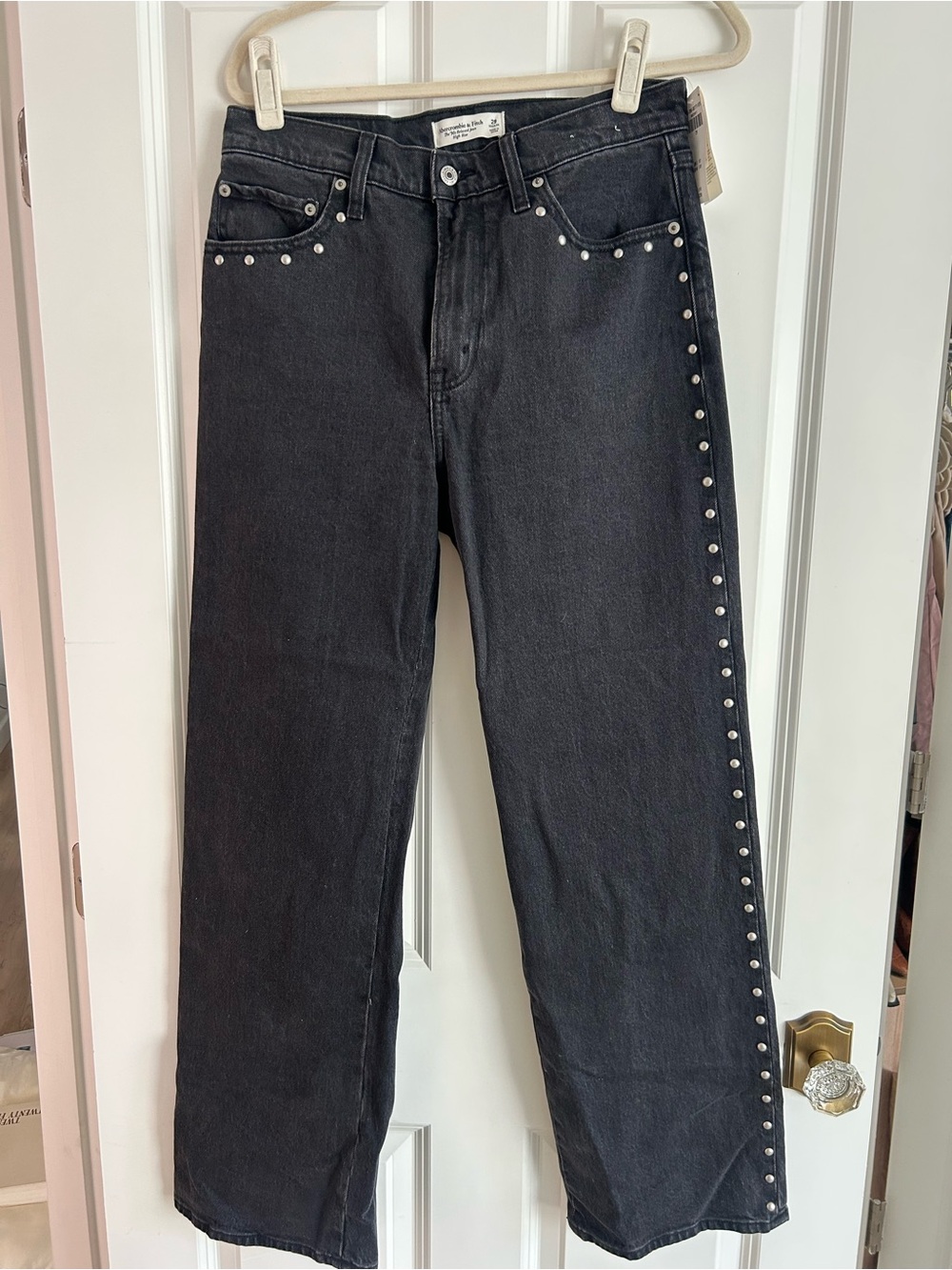 Abercrombie & Fitch Black Straight-Leg Jeans with Silver Studs